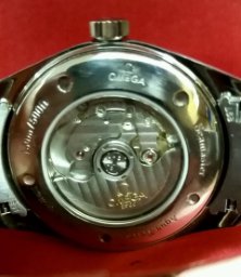 back watch face of a Omega Seamaster Aqua Terra Co-Axial Escapement